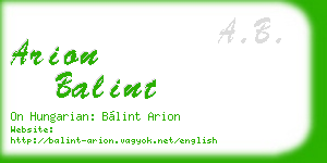 arion balint business card
